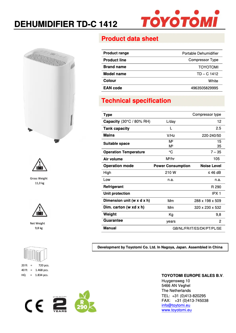 Página 1 del manual Ficha técnica Toyotomi TD-C1412