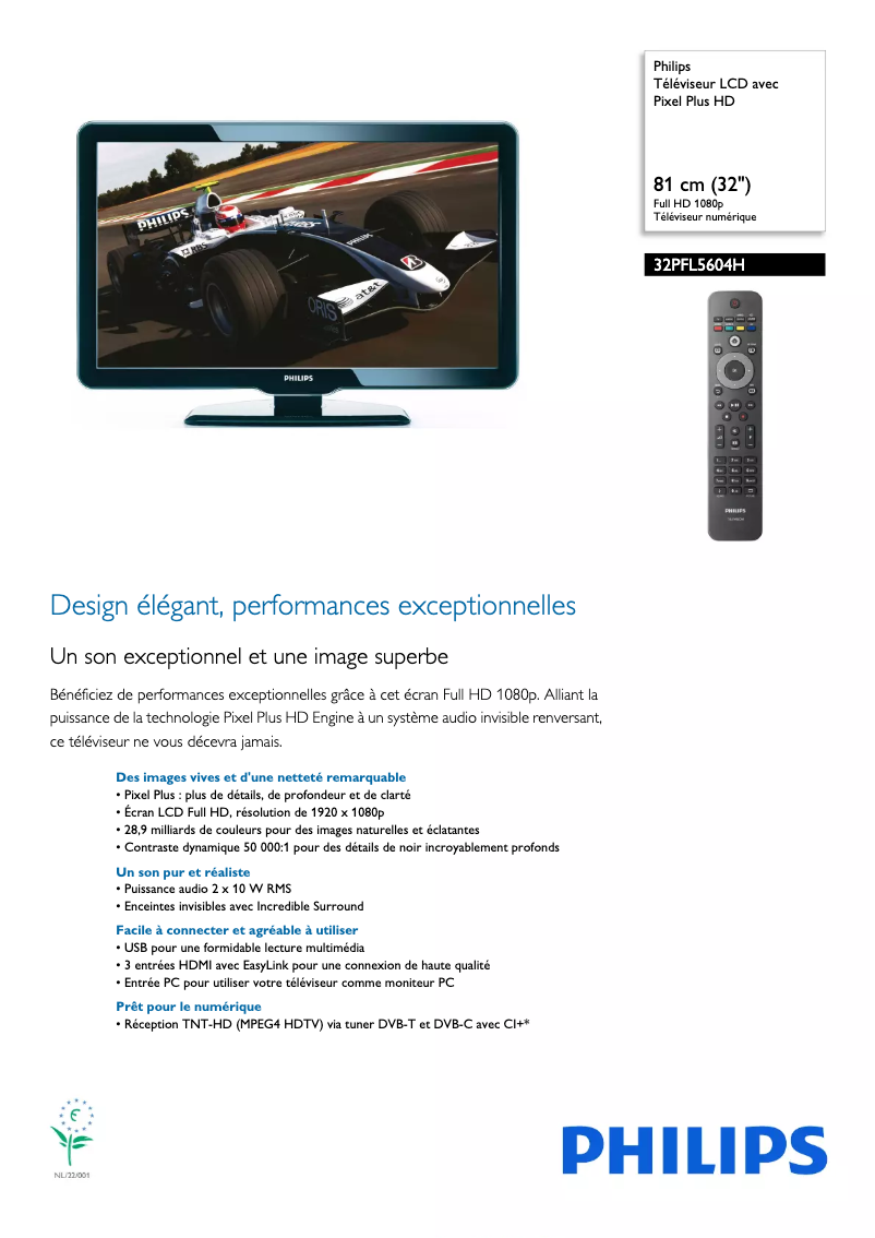 Página 1 del manual Ficha técnica Philips 32PFL5604H