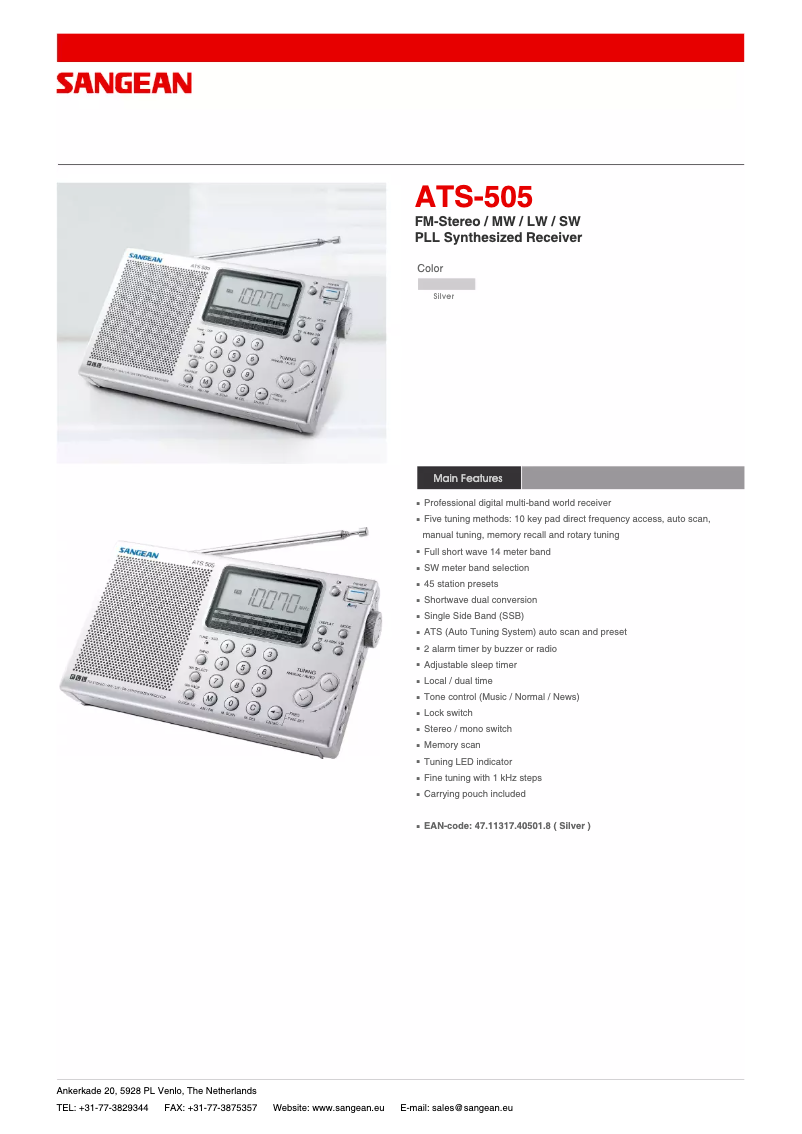 Página 1 del manual Ficha técnica Sangean ATS-505