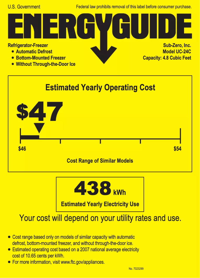 Página 1 del manual Etiqueta energética Sub-Zero UC-24CI-LH