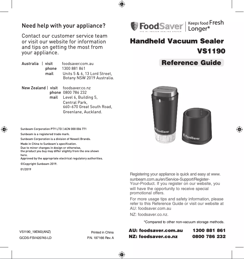 Página 1 del manual Manual de usuario FoodSaver VS1190