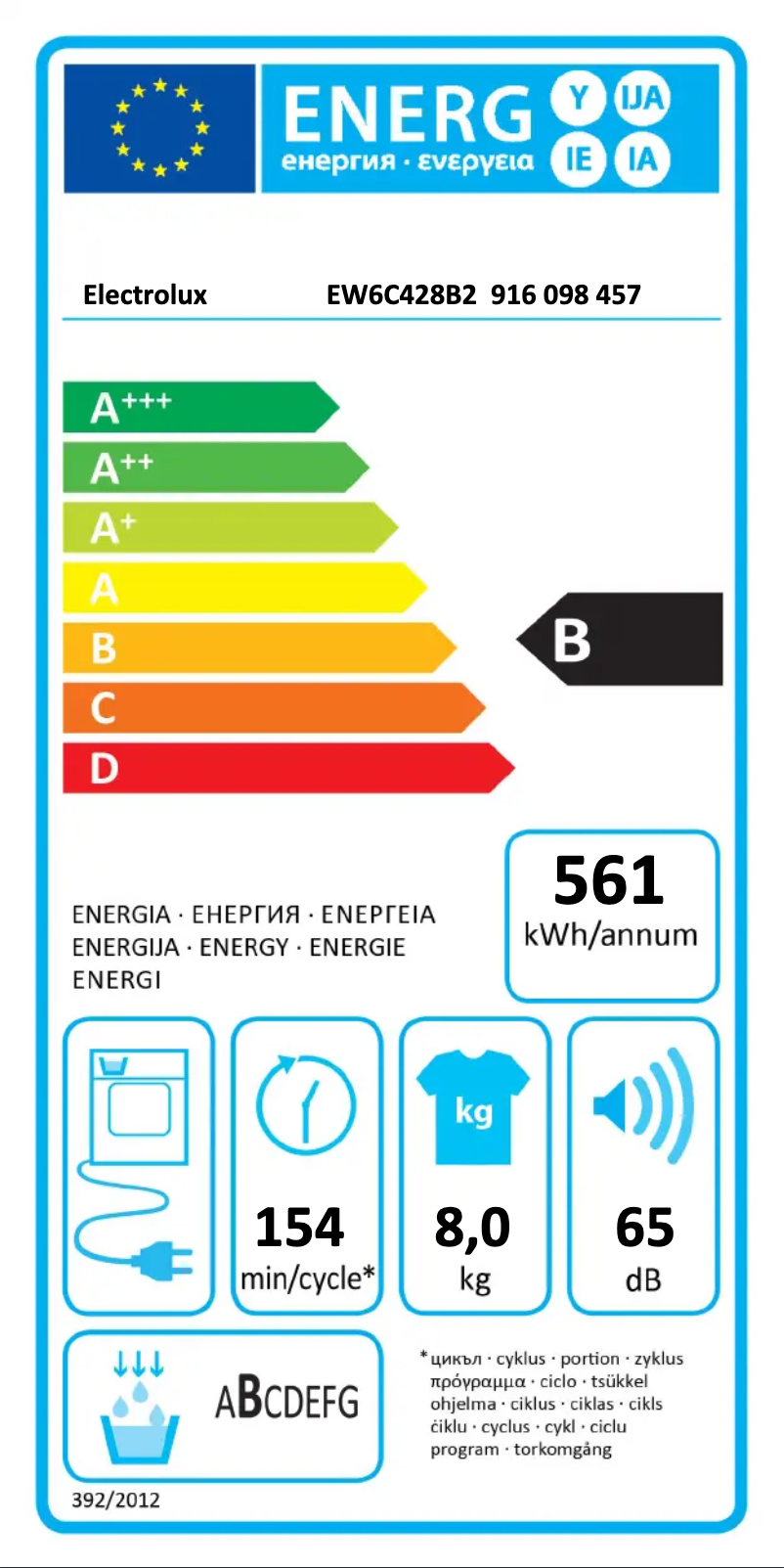 Página 1 del manual Etiqueta energética Electrolux EW6C428B2