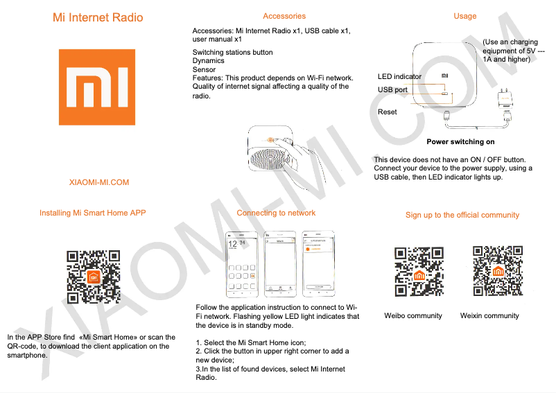 Imagen de la primera página del manual del dispositivo Mi Internet Radio