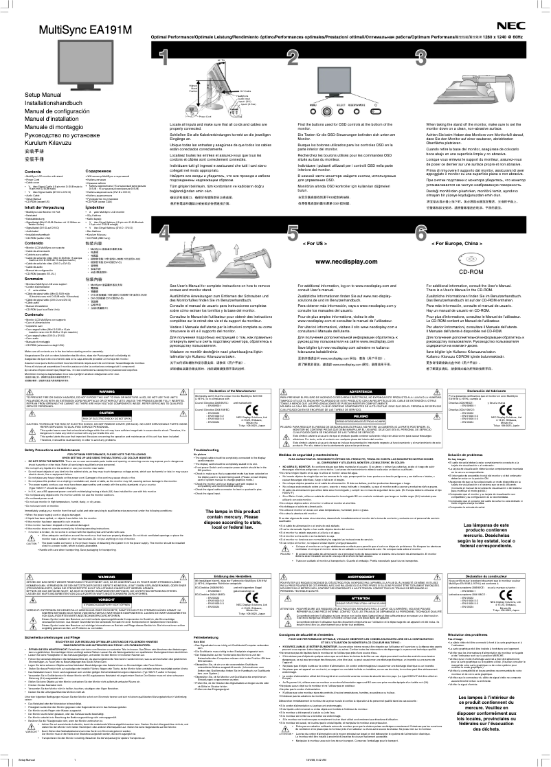 Imagen de la primera página del manual del dispositivo MultiSync EA191M