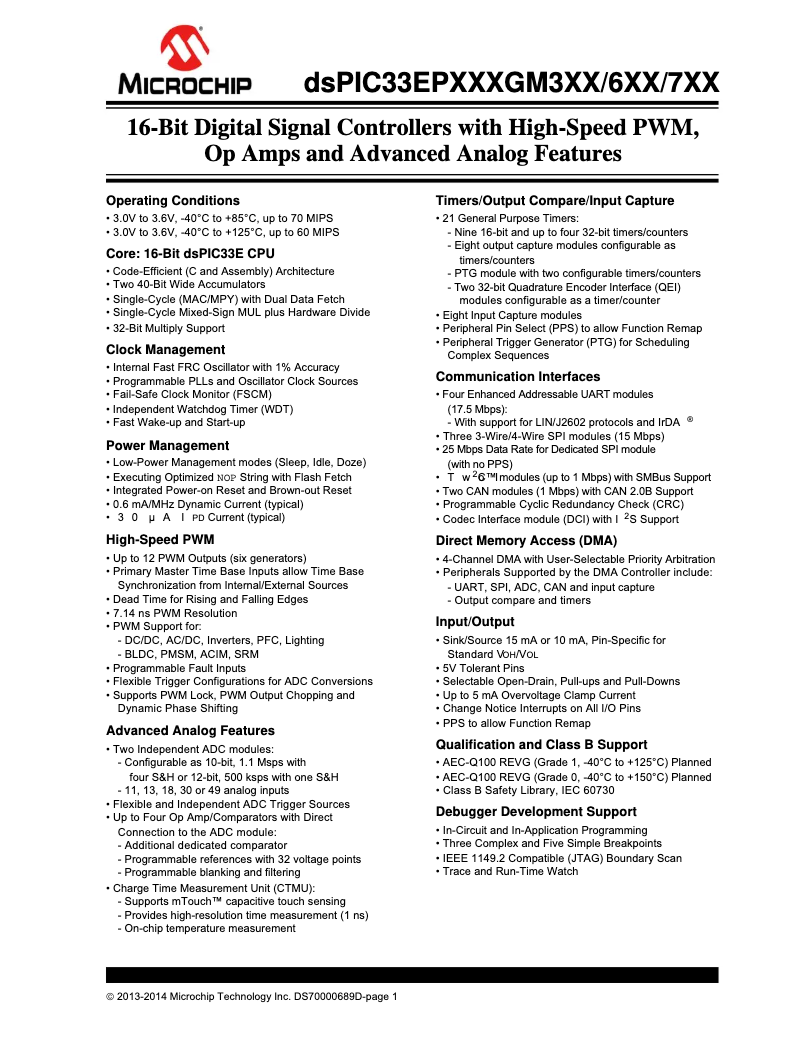 Página nº 1 - Ficha técnica Microchip dsPIC33EP256GM706