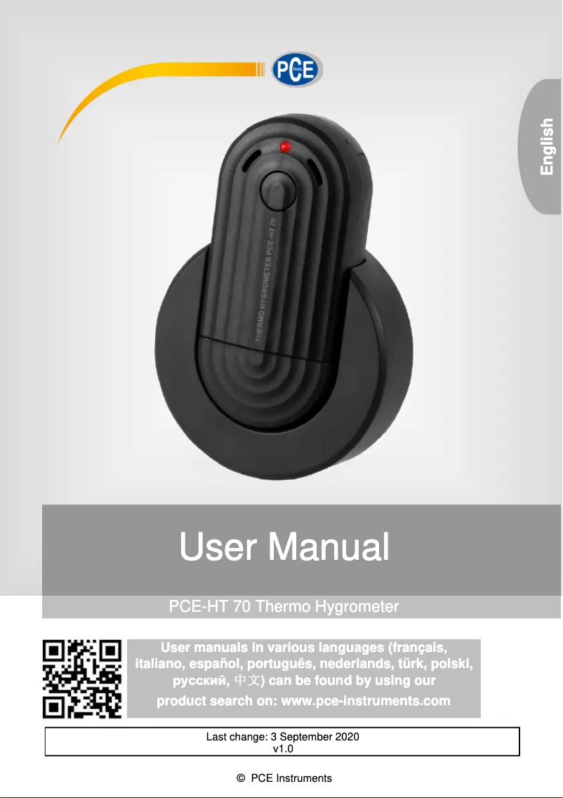 Imagen de la primera página del manual del dispositivo PCE-HT 70