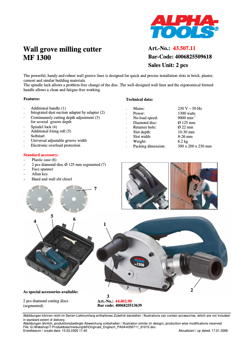 Página 1 del manual Ficha técnica Alpha Tools MF 1300