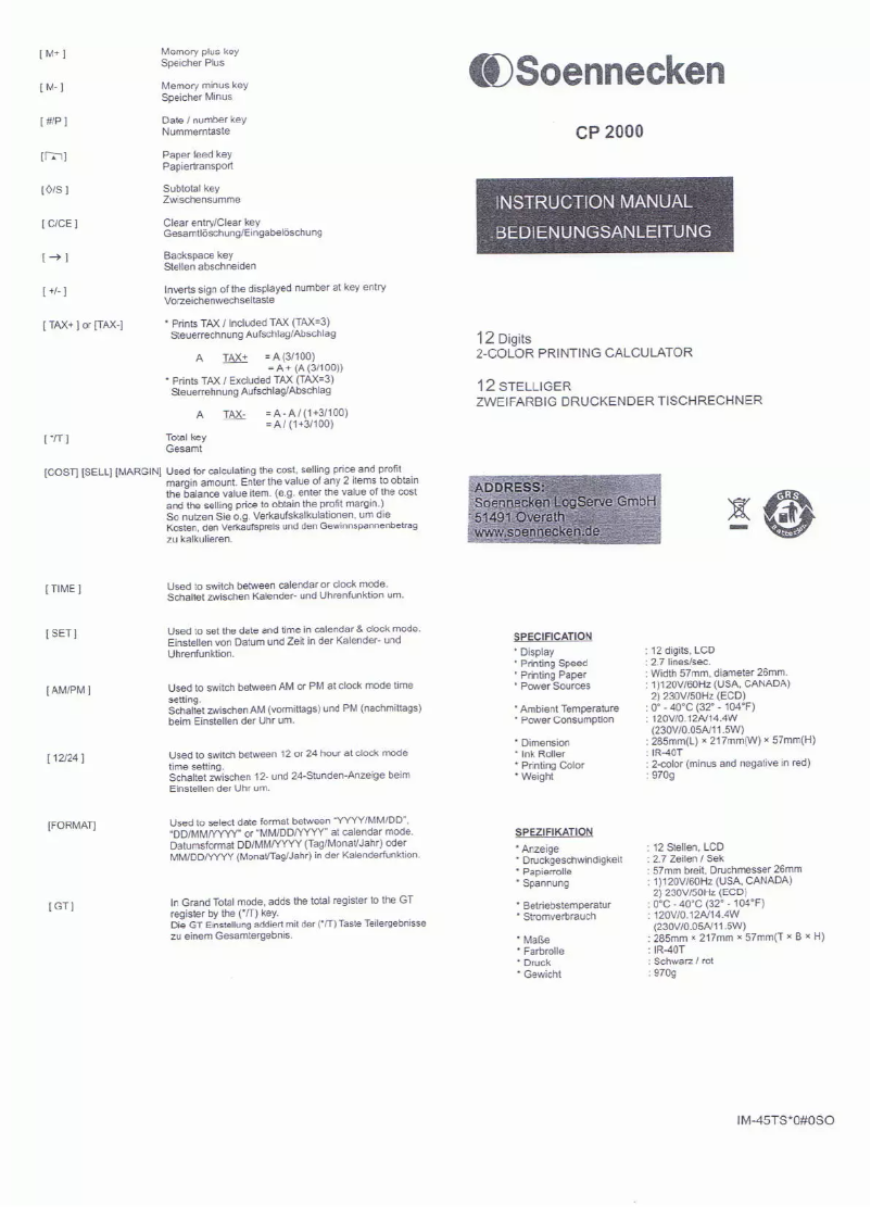 Imagen de la primera página del manual del dispositivo CP2000