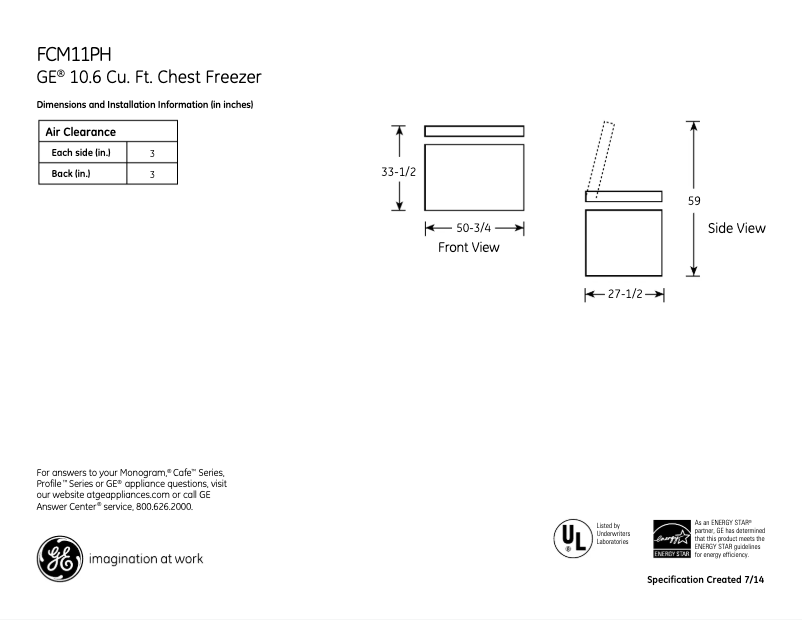 Página 1 del manual Ficha técnica GE FCM11PHWW