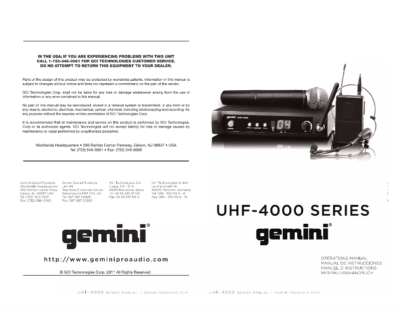Página nº 1 - Manual de usuario Gemini UHF-4100M