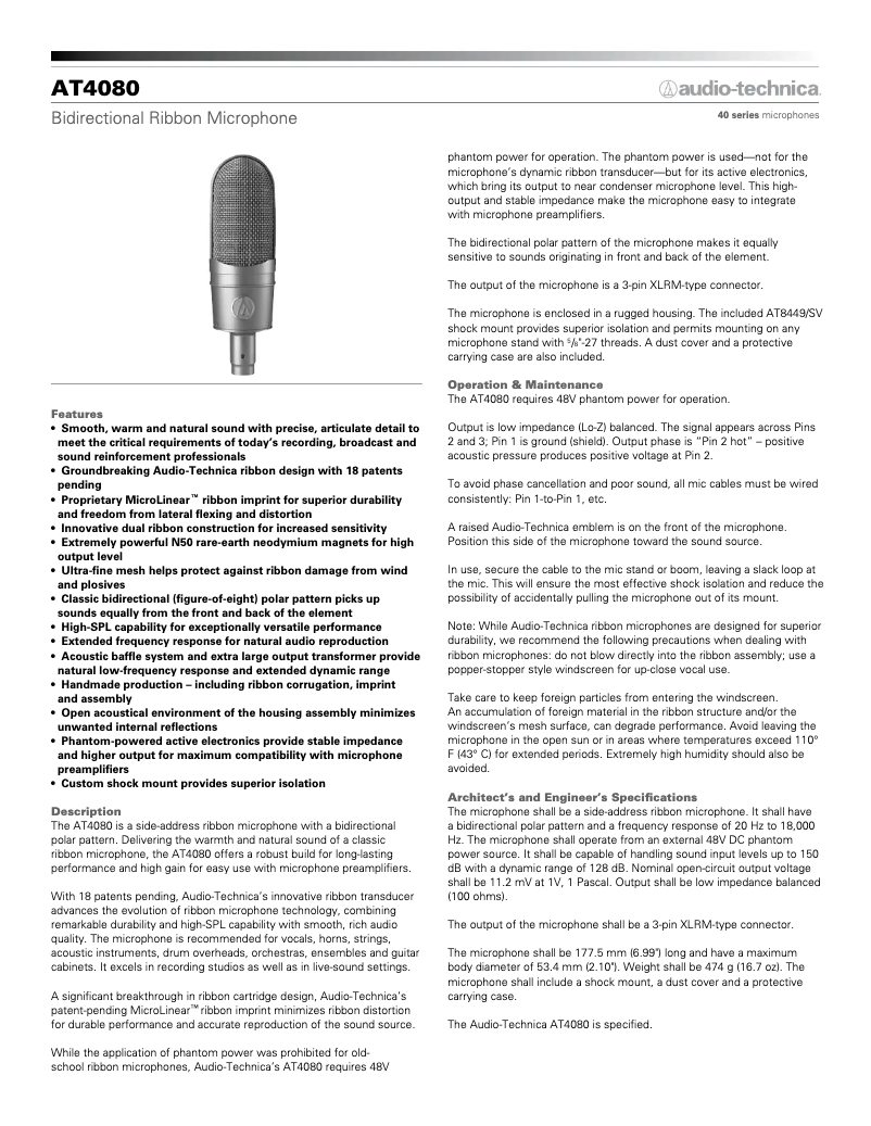 Página 1 del manual Guía de inicio rápido Audio-Technica AT4080