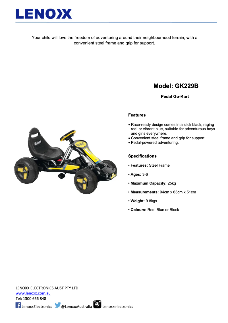 Página 1 del manual Ficha técnica Lenoxx GK229