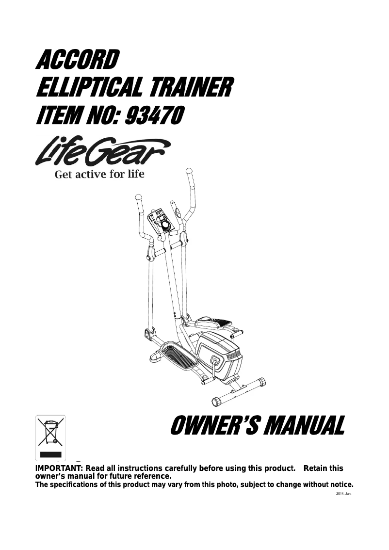 Página 1 del manual Manual de usuario Life Gear Accord Elliptical Trainer 93470