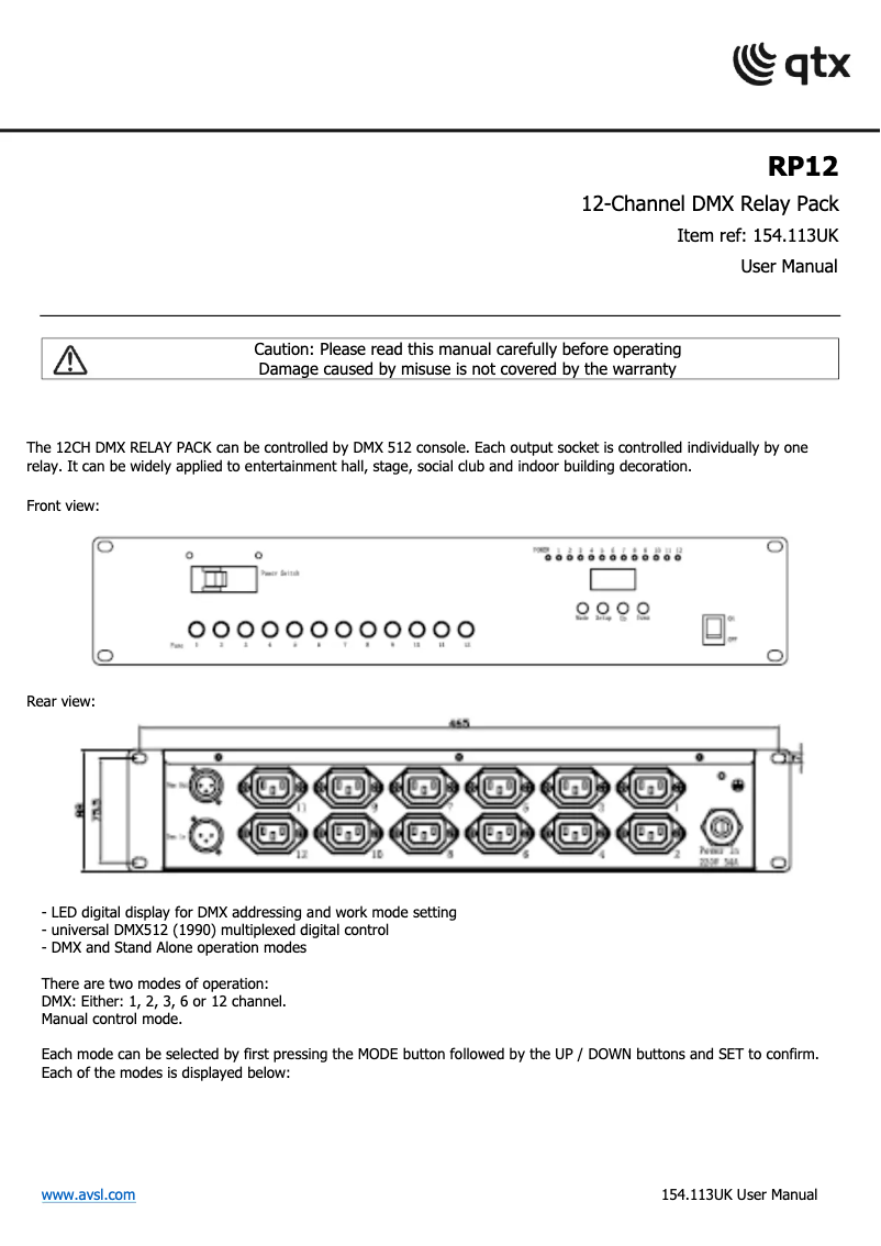 Página 1 del manual Manual de usuario Qtx RP12