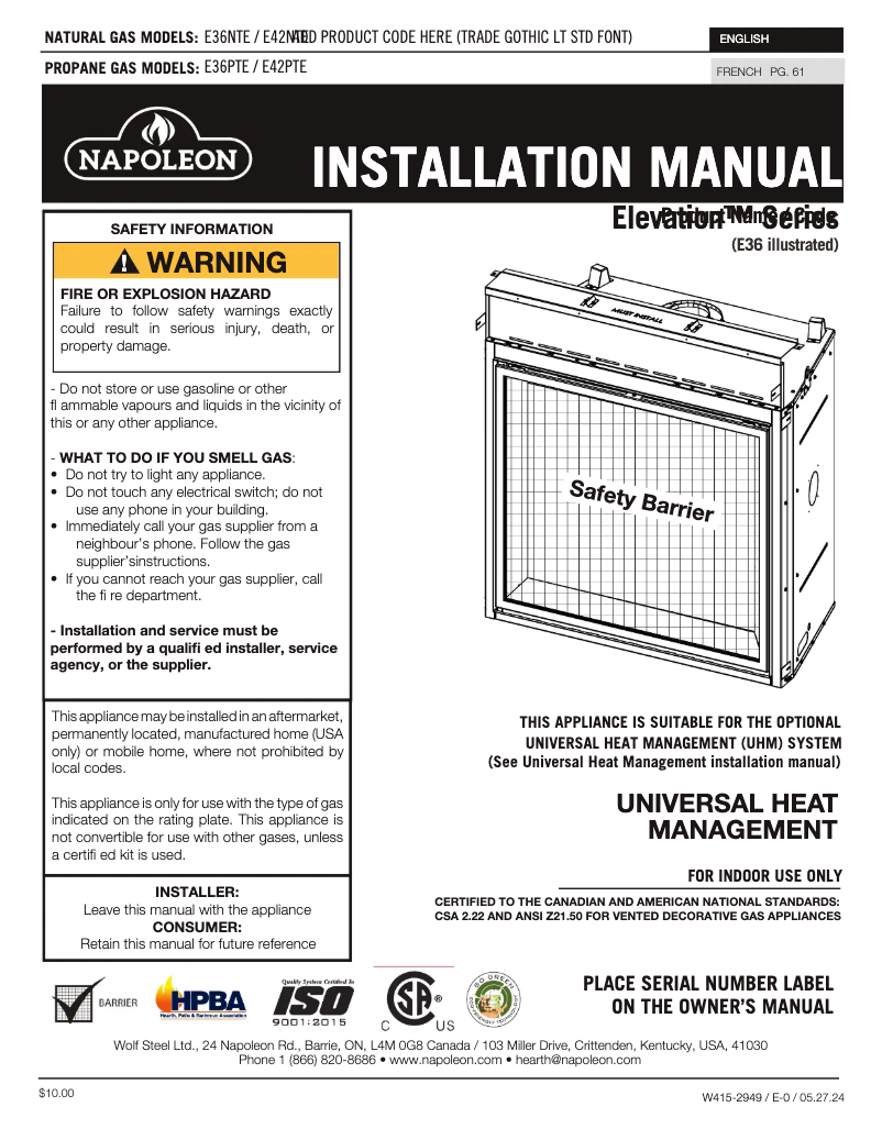 Imagen de la primera página del manual del dispositivo Elevation 42