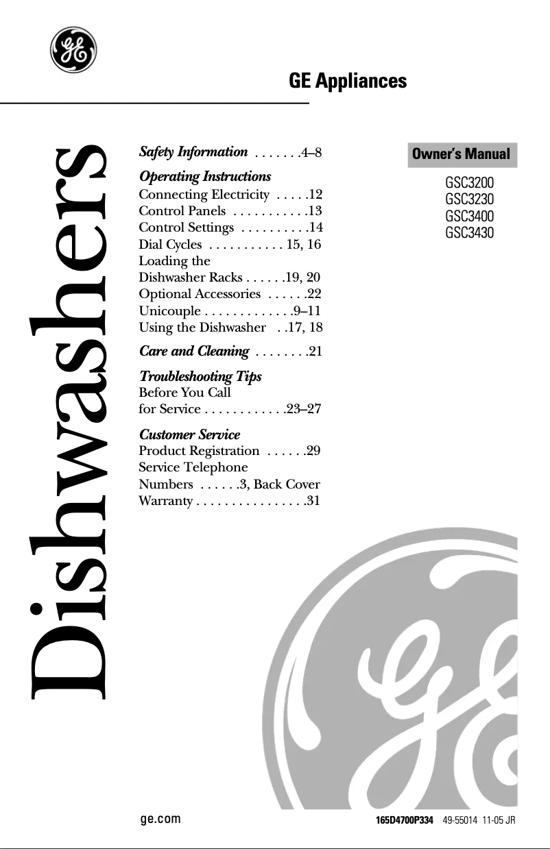 Imagen de la primera página del manual del dispositivo GSC3200JBB