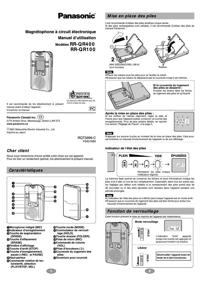 Página nº 1 - Manual de usuario Panasonic RR-QR400