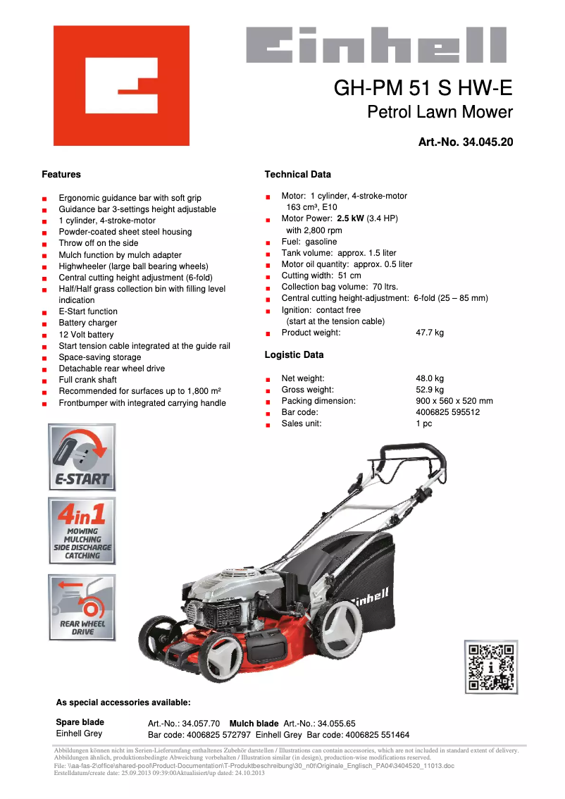 Página 1 del manual Ficha técnica Einhell GH-PM 51 S HW-E