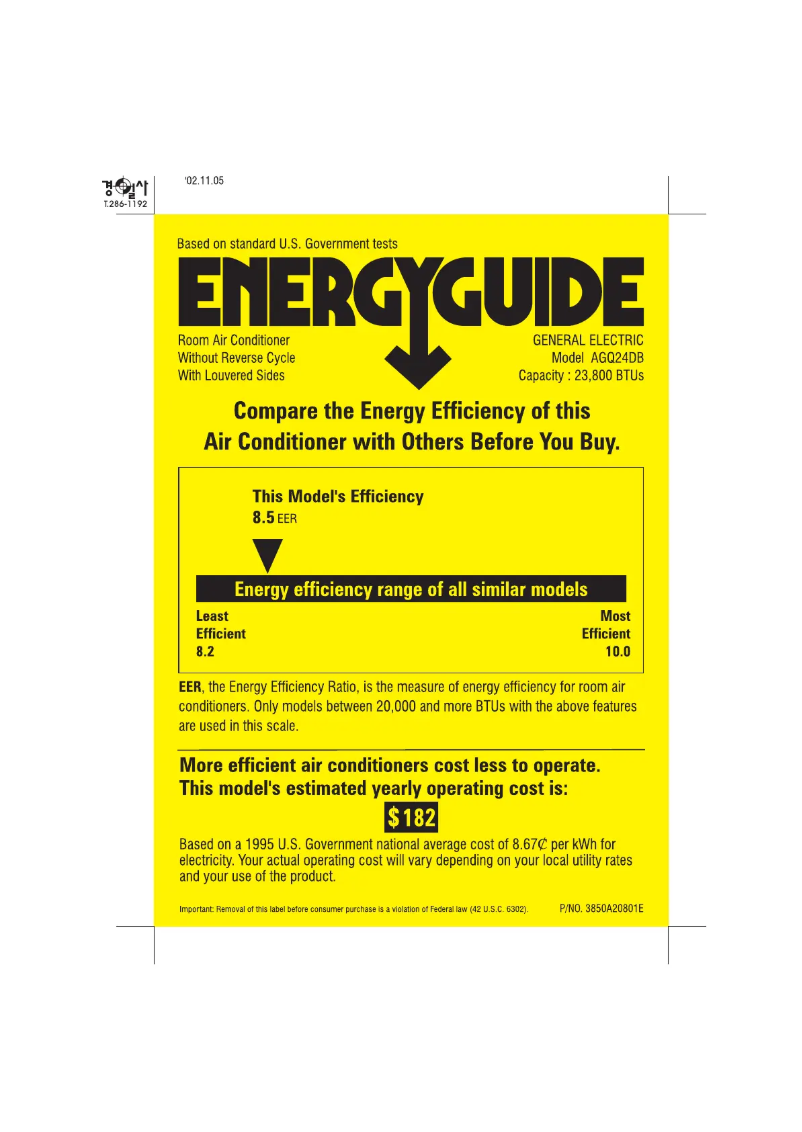 Página 1 del manual Etiqueta energética GE AGQ24DB