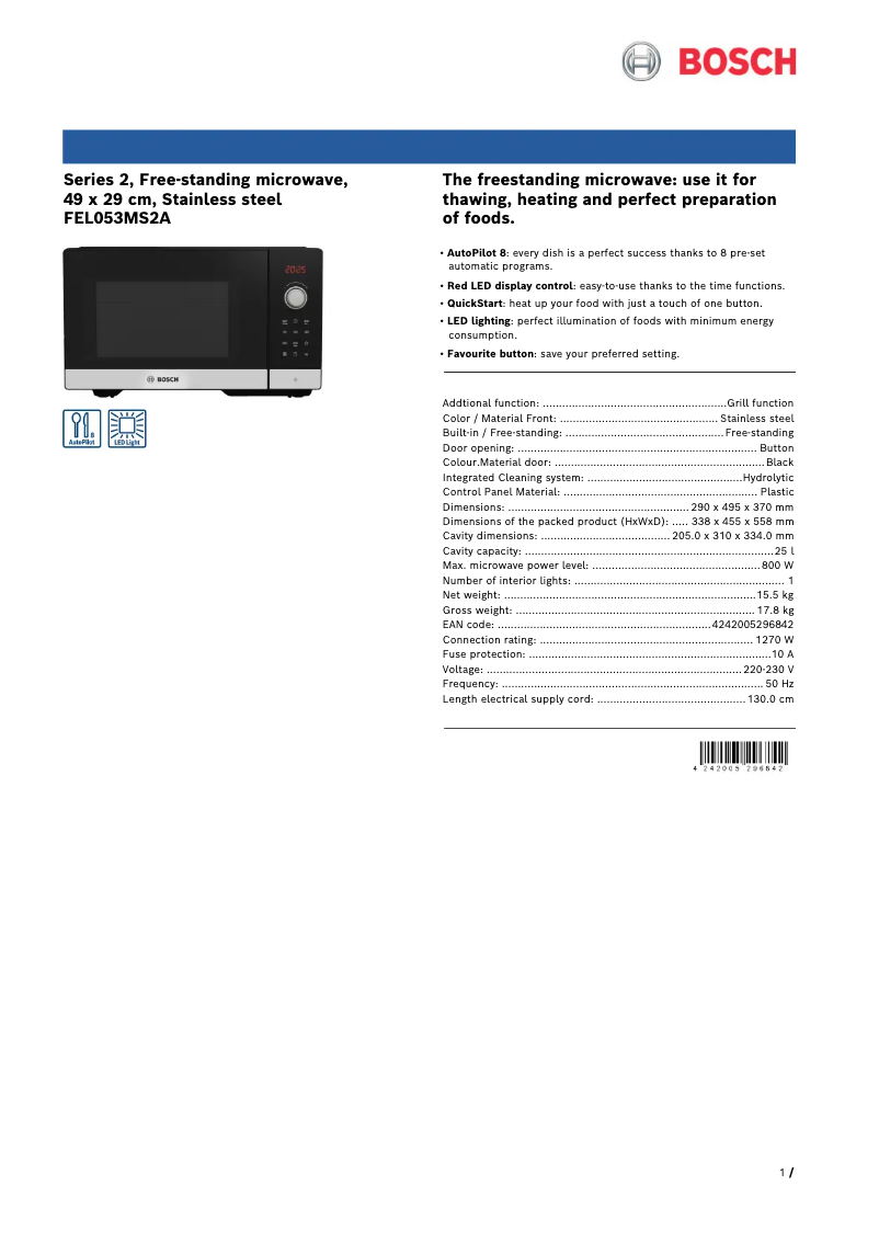 Página 1 del manual Ficha técnica Bosch FEL053MS2A