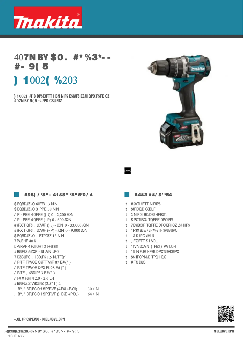 Página 1 del manual Ficha técnica Makita HP002GD203