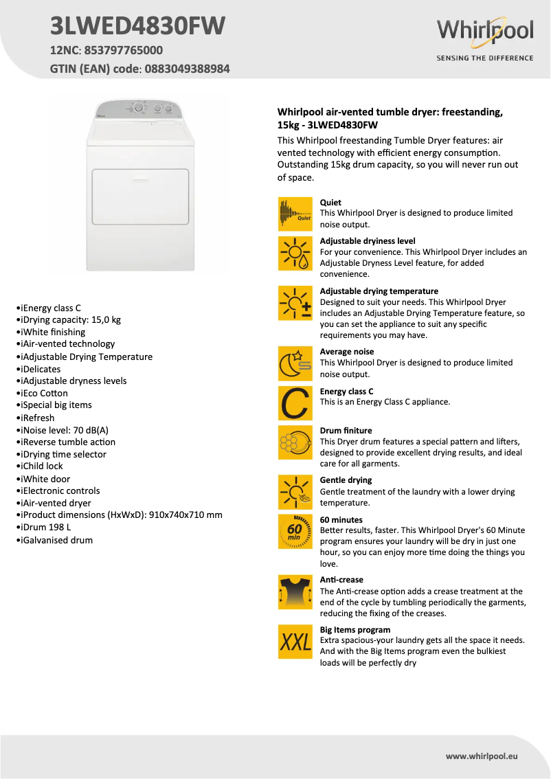 Imagen de la primera página del manual del dispositivo 3LWED4830FW