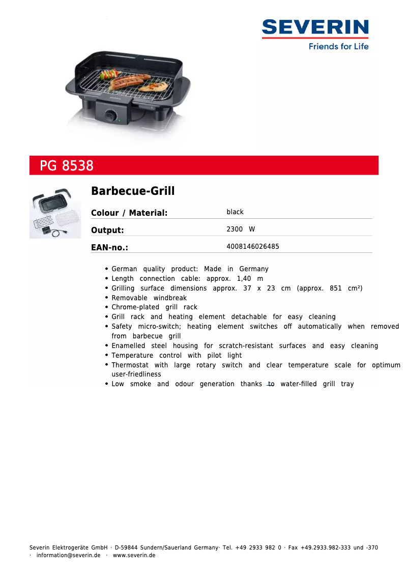 Página 1 del manual Ficha técnica Severin PG 8538