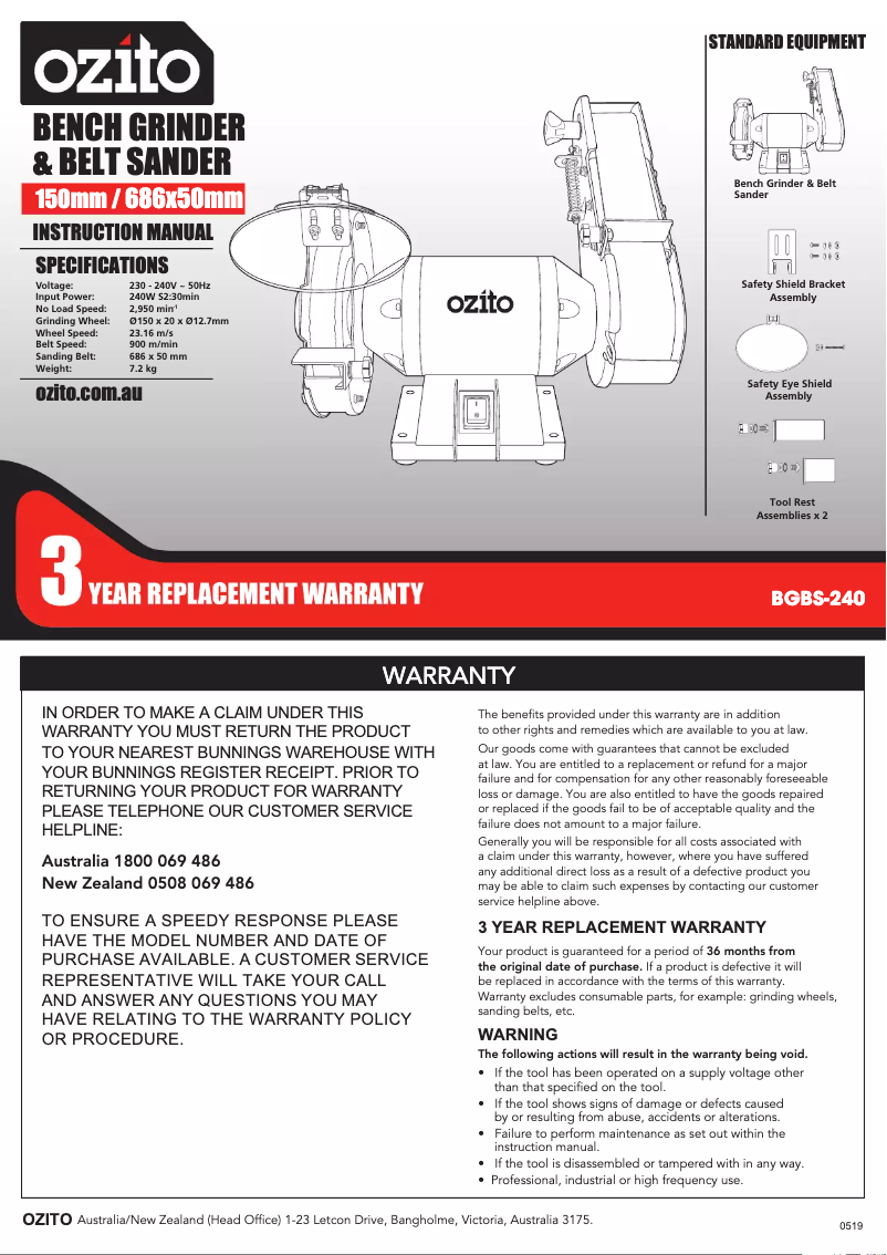 Imagen de la primera página del manual del dispositivo BGBS-240