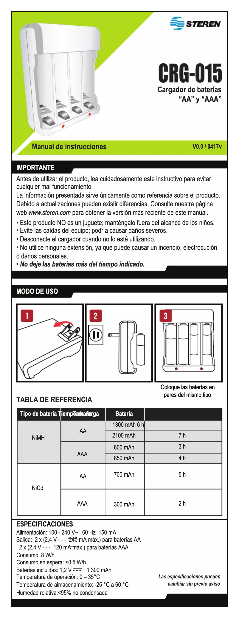 Imagen de la primera página del manual del dispositivo CRG-015