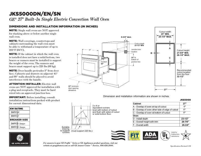 Página 1 del manual Ficha técnica GE JKS5000SNSS