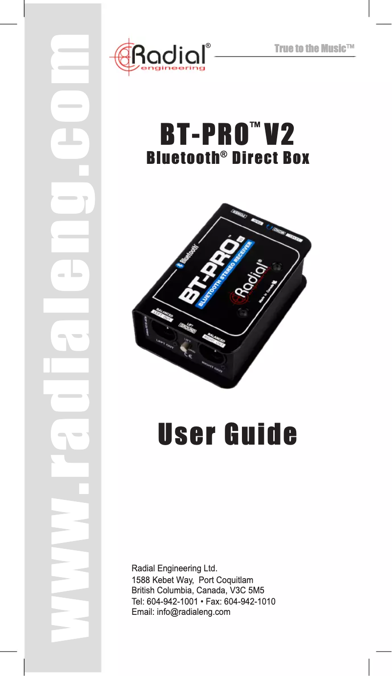 Página 1 del manual Manual de usuario Radial Engineering BT-Pro V2