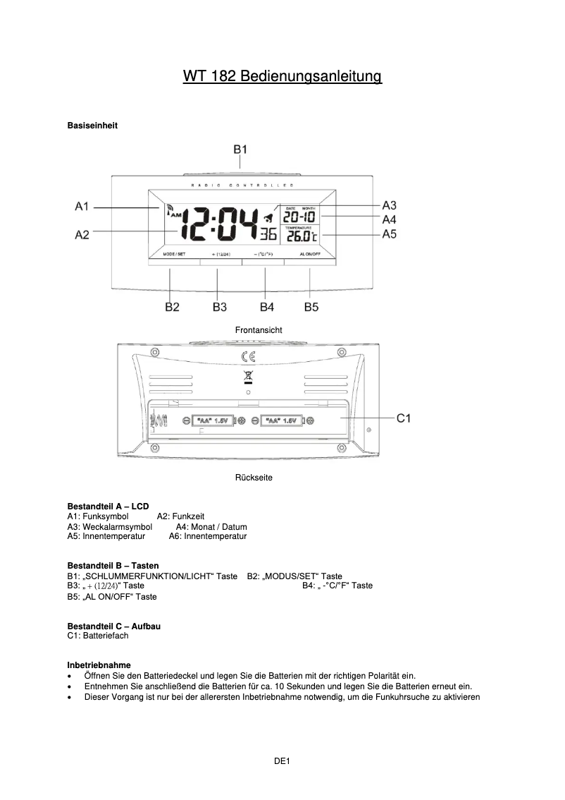 Imagen de la primera página del manual del dispositivo WT182