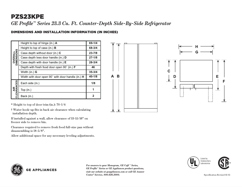 Imagen de la primera página del manual del dispositivo Profile PZS23KPEBV