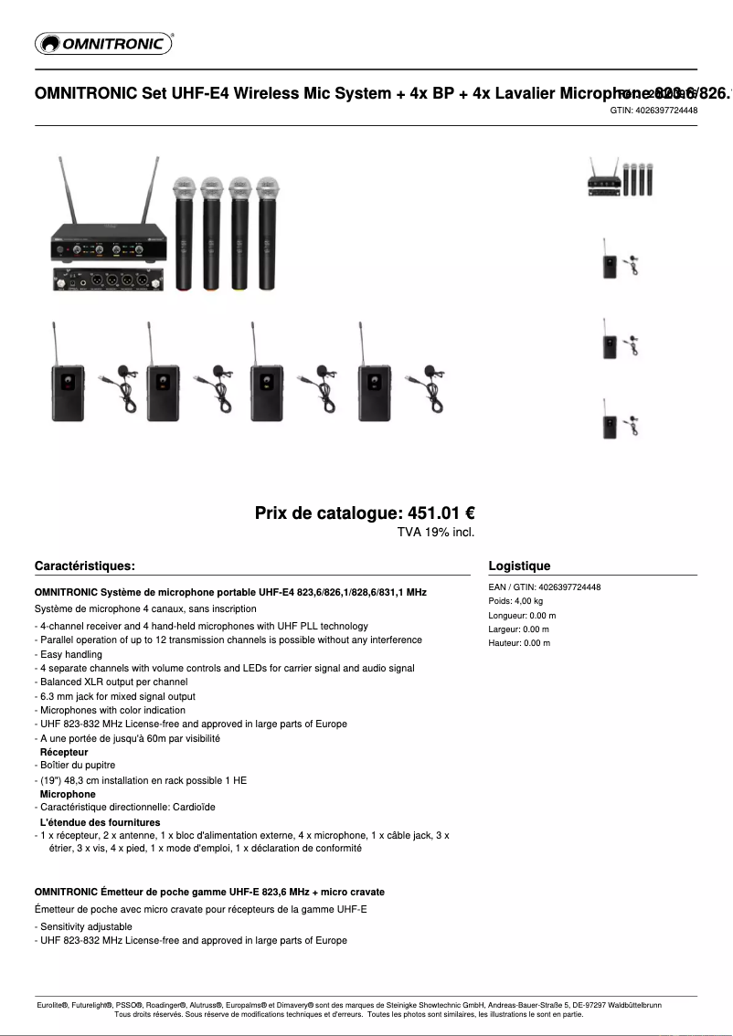 Página 1 del manual Ficha técnica Omnitronic E4