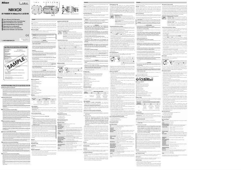 Página 1 del manual Manual de usuario Nikon Nikkor AF-P 70-300mm f/4.5-5.6E ED VR