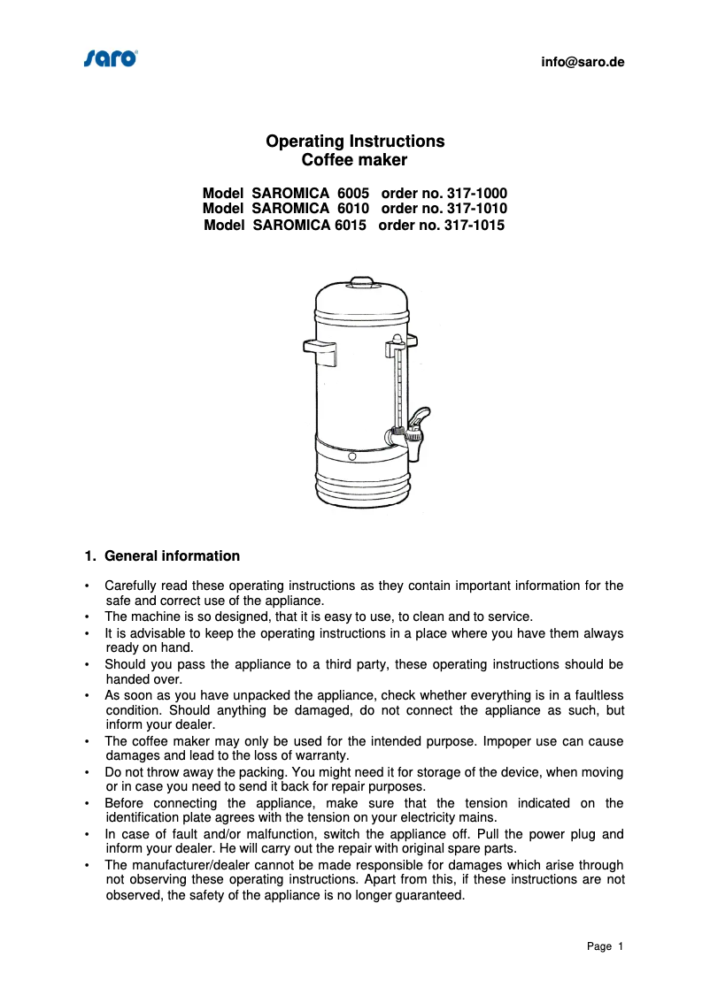 Página nº 1 - Manual de usuario Saro Saromica 6010