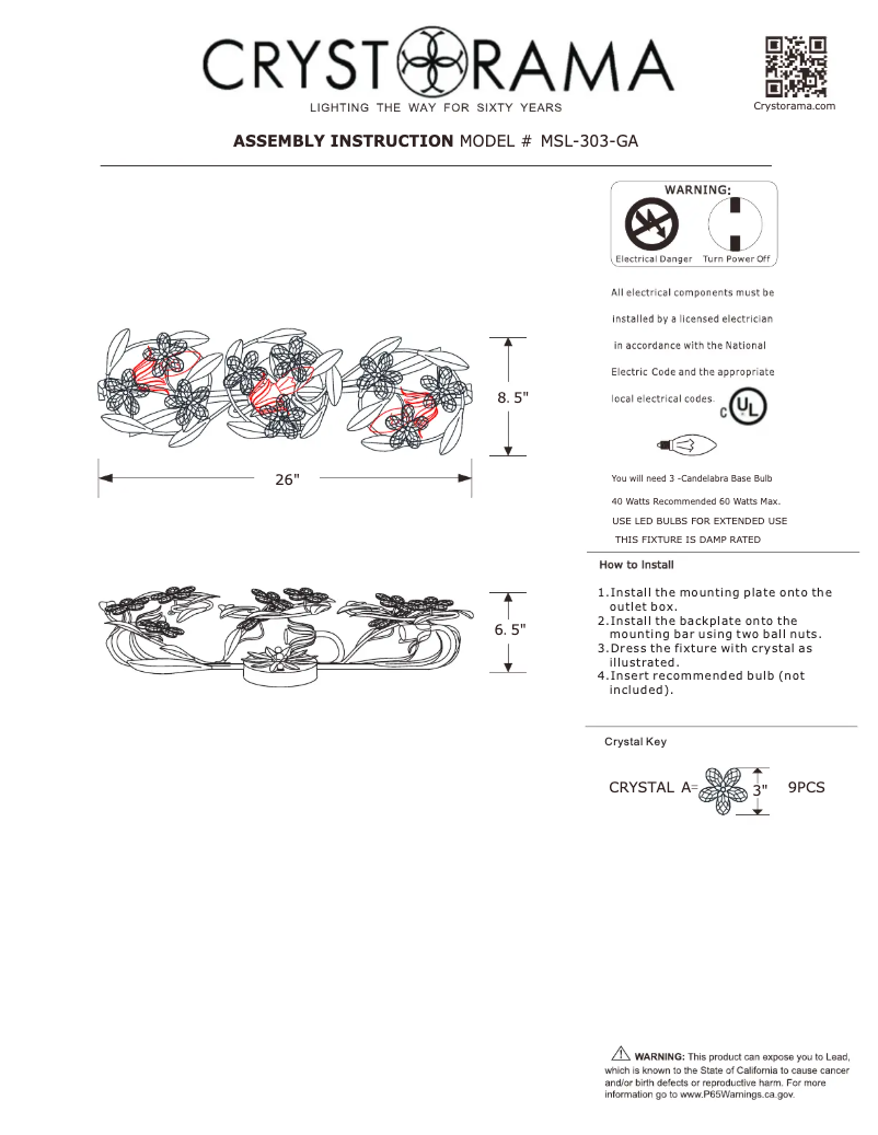 Página 1 del manual Manual de usuario Crystorama Marselle MSL-303-GA