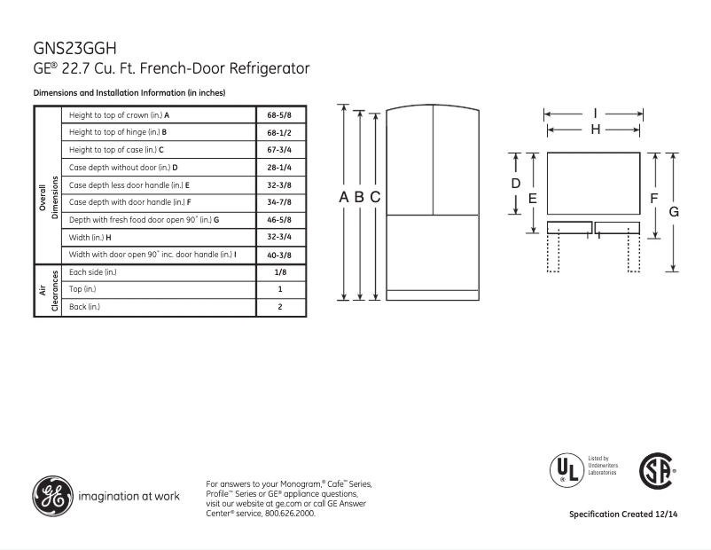 Página 1 del manual Ficha técnica GE GNS23GGHBB