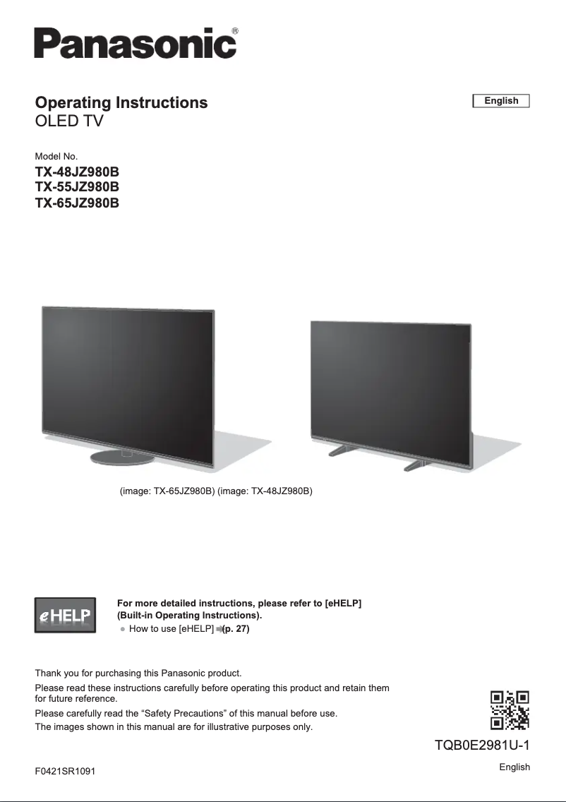 Imagen de la primera página del manual del dispositivo TX-48JZ980B