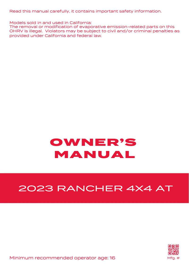 Página nº 1 - Manual de usuario Honda Rancher 4X4 AT (2023)