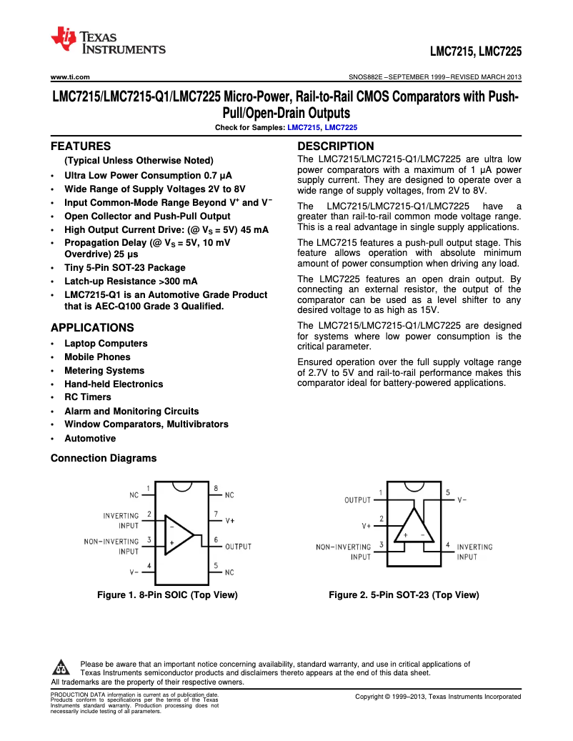 Imagen de la primera página del manual del dispositivo LMC7215IM5/NOPB