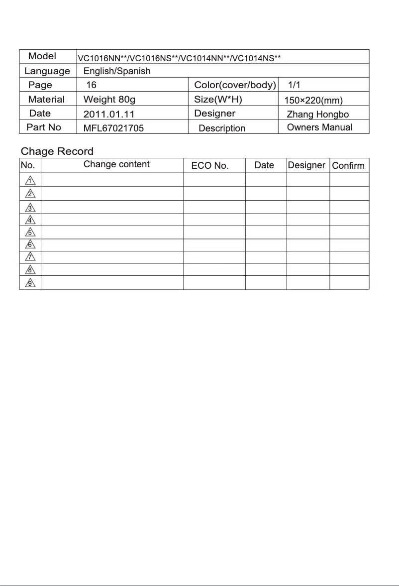Página 1 del manual Manual de usuario LG VC1016NNTF