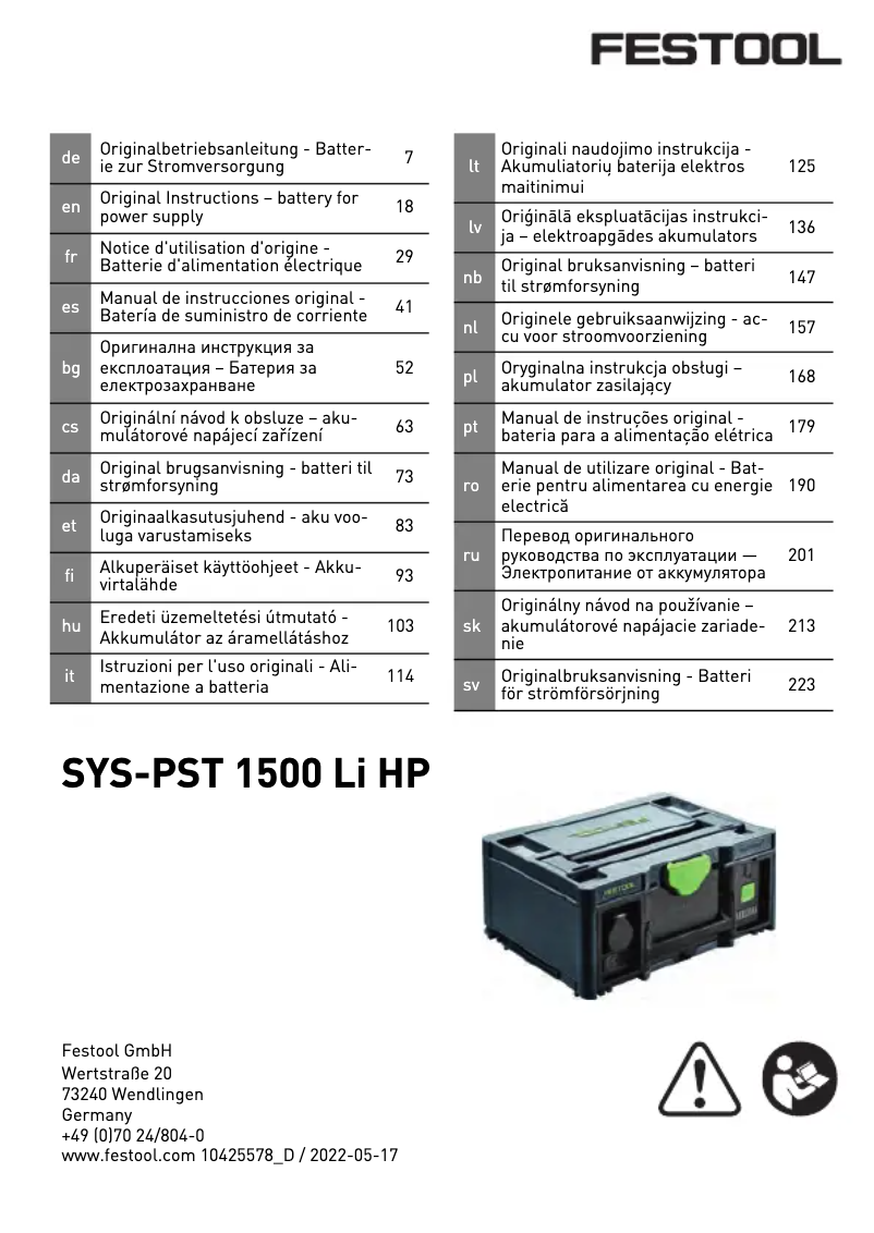 Página nº 1 - Manual de usuario Festool SYS-PST 1500 Li HP