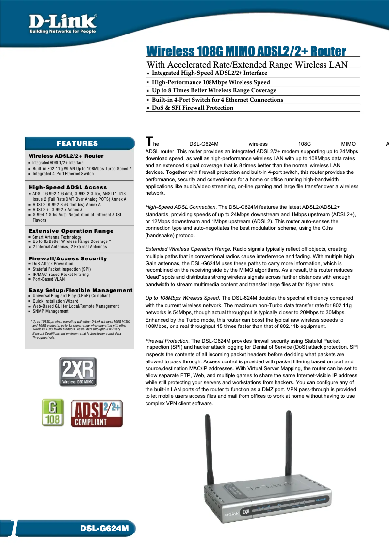 Imagen de la primera página del manual del dispositivo DSL-G624M