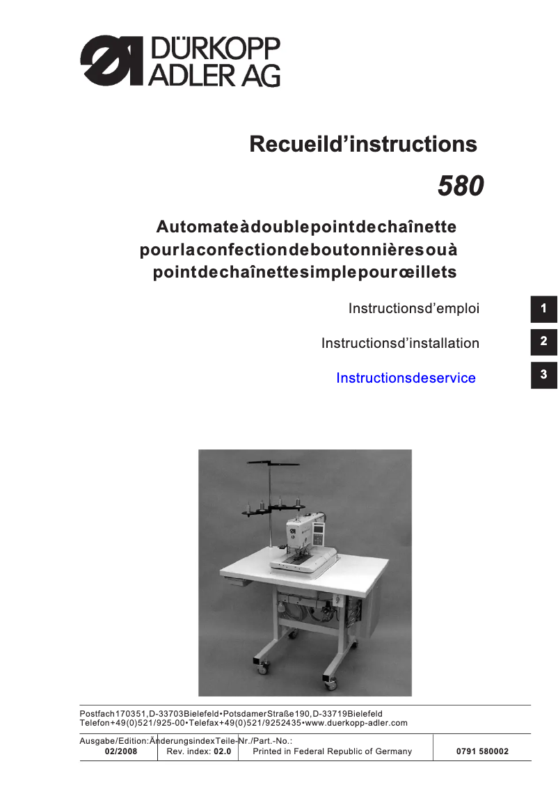 Página 1 del manual Manual de usuario Dürkopp Adler 580