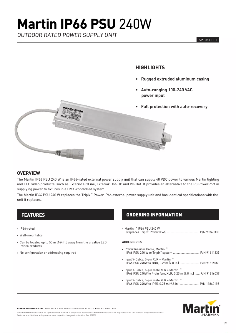 Imagen de la primera página del manual del dispositivo IP66 PSU 240W