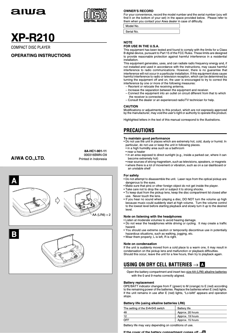 Página 1 del manual Manual de usuario Aiwa XP-R210