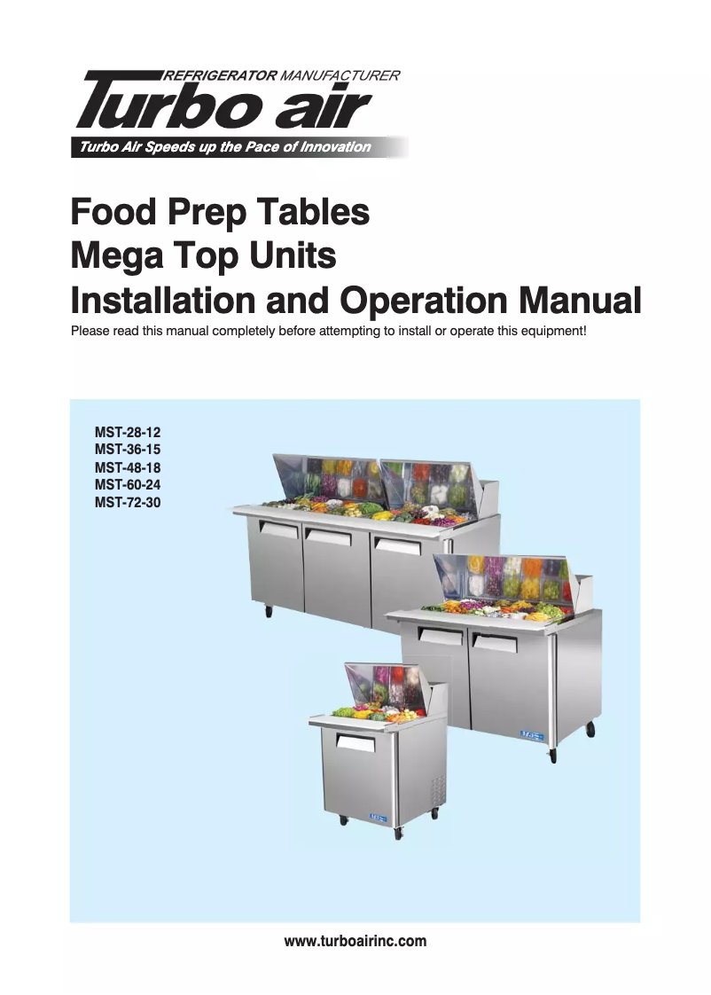 Página 1 del manual Manual de uso y mantenimiento Turbo air MST-36-15