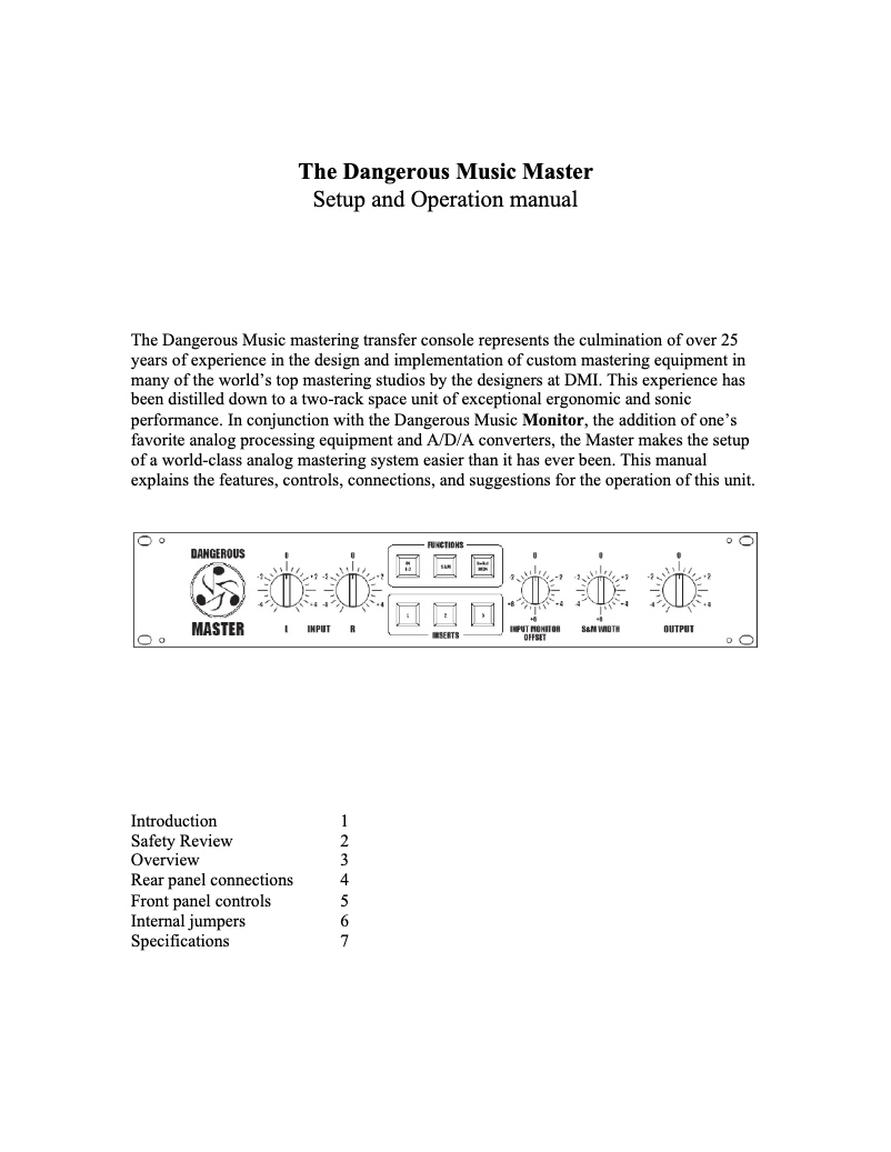 Página 1 del manual Manual de usuario Dangerous Music Master Cutter
