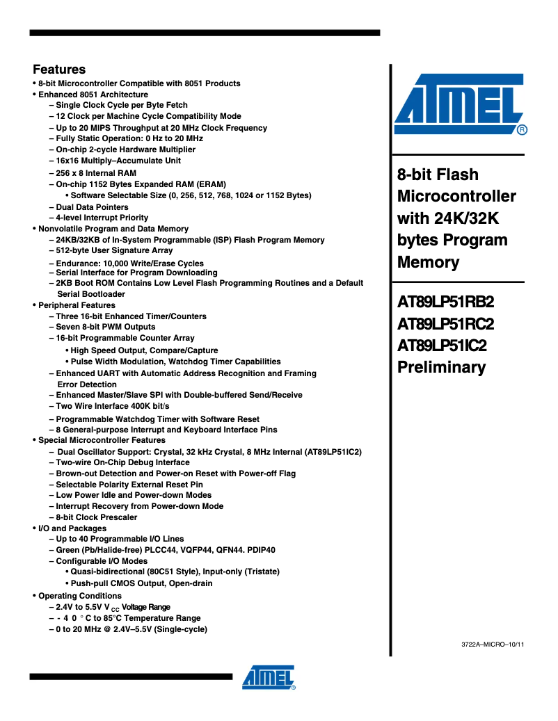 Página nº 1 - Ficha técnica Microchip AT89LP51RC2